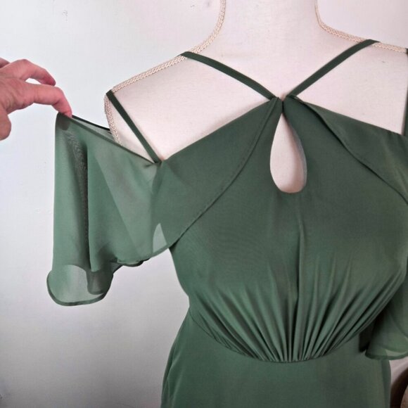 Azazie Adele Bridesmaid Dress Womens Size C 2 Green Chiffon A-line Halter Ruffle - Picture 10 of 15